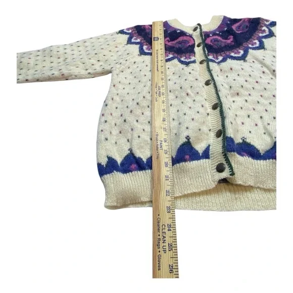 Woolrich Cardigan Sweater Womens SMALL Nordic Fair Isle Handframed Wool Blend - Picture 6 of 10